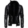 Women's Fur Faux Fur New Design Motorcycle Bomber Add Wool Leather Jacket Men Autumn Turn Down Fur Collar Removable Slim Fit Male Warm Pu Coats