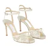 2024 Chaussures de robe de mariée élégantes Sacora Lady Sandales à talons hauts Perles blanches en cuir Marques de luxe Talons Femmes Walking Party Taille 35-43