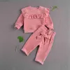 Kläder set ma baby 0-12m höst vinter varmt barn baby flickor kläder set smidig sammet kläder set ruffle trim top bow pants dd40