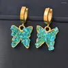 Dangle Earrings KIOOZOL 316L Stainless Steel Blue Green Crystal Hoop For Women Butterfly Drop Gold Color Jewelry Accessories 935 KO6