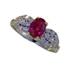 Cluster Rings 2023 S925 Sterling Silver Ring Set With 5 7mm Pigeon Blood Ruby Luxury Full Diamond
