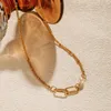 Подвесные ожерелья Minar 2024 Полая цепь скрепки имитация жемчужных чокеры для женщин 18 тыс. Настоящих золотых латунных украшений