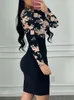 Casual Dresses Patchwork Print Femme Tight Slim Fit Dress Round Neck Summer Long Sleeve Chic Women Knee-Length Vestido