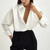 Women's Blouses Old Money Style Women Elegant Long Sleeve Patchwork Turn-down Collar White Shirt Casual Office Lady Vintage Blouse