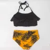 Bikini Set Bladeren Print Bandage Meisjes Kinderen Badmode Badpak 7-14 Jaar Falbala Kinderen Bikini Set Groothandel Merk Baby Biquini Infantil 278L231225