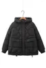 Женские траншеи Coats Winter Korean Большой размер Black Down Cotton Jacket 2023 Случайное простое пальто с капюшоном с капюшоном Z3373