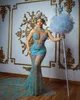 2024 ASO ebi Ice Blue Blue Mermaid Prom Dress Beaded Crystal