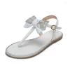 Sandały 2023 Kobiety Summer Roman Buty Otwarte palce u stóp Kobieta na Pearl Bow Flip-Flops Sandalias plus size Sandalias