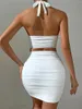 Casual jurken sexy halterneck backless bodycon mini-jurk feest nachtclub geplooide tweedelige set ruches damesoutfit