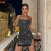 Casual Dresses Zenaide paljetter Halter Neck Slitklänning Backless Sexy Glitter Chains Bodycon Mini Party Eveing ​​Women 2023