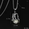 Pendant Necklaces Stainless Steel Dragon Claw Bead Vintage Necklace Night Glow Gemstone For Men.