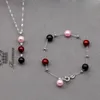 Halsbandörhängen Set Pearl and Armband smycken 6-8 mm rund Sterling Silver Red Black Pink Pearls PB695