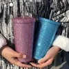 750 ml PinDed Luminal Water Diamond en acier inoxydable Double couche chaude Cup Women's Flash Cup Water Bottle Gift Christmas 231225