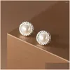 Stud Earrings Genuine S925 Sterling Sier Synthetic Pearl Twist For Women Non-Allergic Non-Fading Fine Jewelry Accessories Drop Deliver Otf1P