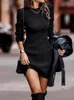 Women O-Neck Long Sleeve Knitted Sweater Dress Autumn Winter Elastic Knitwear Party Dresses XXBLH-9839 231225