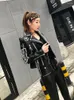 Women's Leather Jacket Black Short Spring And Autumn Rivet Design Lapel Pu Silver Decorative Slim Fit Fashion All-Match