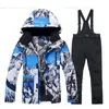 Jackets 30 Men's Snow Suit Sets Snowboarding Clothing Winter Outdoor Sports Ski Wear Waterproof Costumes Jackets and Strap Pants Male