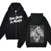 Anuel AA Hoodies Full Zip Jacket Hip Hop Sweatshirts Real Hasta La Muerte Printed Long Sleeve Coat Rapper Metal Music Streetwear