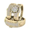 3pcs Dazzling Brand Jewelry 18K Yellow Gold Filled White Sapphire Wedding birthstone Band Wedding Ring Set Us Size 5 -12282K