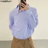 Inderun Men Striped Shirt Lapel Long Rleeve Lose Button Autumn Casual Clothing Korean 2023 Streetwear Stylowe koszule S 5xl 231222