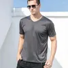 Men's T Shirts Short Shirt 2023 Cool Summer T-shirt White Black Blue Thin Elastic Daily Casual Tops MEN V-Neck Solid Tees