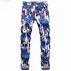 Designer Autumn/Winter Colorful Printed Jeans Men Alternative Nightclub Elastic Slim Fit Small Feet Trendy Pants