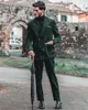 Corduroy Dark Green Tuxedos For Men Slim Fit 2 Pieces Double Breasted Groom Wear Jacket Pants