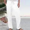 Pantaloni maschili maschi di colore solido casual prova in cotone traspirante e tasca di lino elastica cintura di grandi dimensioni di tech maschi