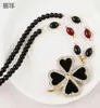 Koreansk mode Lucky Fourleaf Clover Pendant Long Necklace Female Inlaid Crystal Zircon med pärlstavsmycken5384748