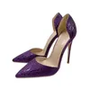 Purple Emed Crocodile Sandals Effect Women Pointy Toe Slip On Hollow High Heel Shoes For Party Sexy Ladies Dress Stiletto Pumps 8843