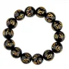 Strand Natural Black Agate Stone Armband Elastic Buddha Ordspråken Amulet Lucky Armband för Woman Man's Accessories smyckespresent