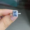 Cluster Rings Design 18K Solid White Gold 3 S Emerald Cut Blue Lab Moissanite Diamond Engagement Wedding Ring
