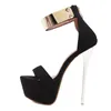 Sandales Sexy 16cm Talons Hauts Femmes Plate-Forme D'été Mode Métal Design Cheville-Wrap Bout Ouvert Stilettos Dames Parti Banquet Chaussures