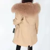 Womens Jacket Natural Overdized Sheepskin Päls Collar Coat Casual Thicking Long Winter Park 231222