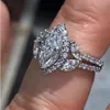 الحجم الكامل 6-10 أزياء Bang Ring Marquise Cut Diamond Real S925 Sterling Silver Wedding Rings Rings Anniversary Band Jew293z