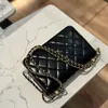 WOC Double Gold Ball Chain Bag 패션 여성 어깨 가방 22C 가죽 플랩 다이아몬드 골드 하드웨어 금속 버클 럭셔리 핸드