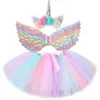 Baby Girls Unicorn Tutu Skirt Outfit for Kids Birthday Party tulle knerts مجموعة أطفال عيد ميلاد عيد الميلاد مع أجنحة 231225