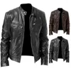 Men's Vests 2023 Fashion Leather Jacket Slim Stand Collar PU Coat Male Windproof Motorcycle Lapel Diagonal Zipper Jackets Outerwear