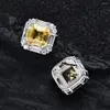 Studörhängen S925 Silver Square Women 7mm Yellow High Carbon Diamond Earstuds Female 5A Zircon Design Luxury Jewelry Girl Gift Lady