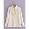 Женские блузки, кружевная рубашка с французским цветочным принтом, женская элегантная шикарная блузка, белые хлопковые прозрачные рубашки с вырезами, осень 2023, женские топы с длинными рукавами