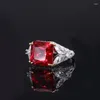 Cluster Rings Spring Qiaoer 925 Sterling Silver 12 12mm Emerald Pigeon Blood Ruby Square Ring For Women Vintage Jewelry Luxury Nordic Gift