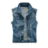 Мужские жилеты осенние мужские рукавочные джинсы Jeans Men Men Oversize 6xl Blue Black Denim Vest Ковбойский жилет