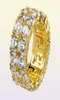 712 New Gold Silver Color Plated Micro Paved 2 Row Chain Zircon Hip Hop Finger Rings for Men Women7796673