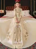 Roupas étnicas Noiva Vintage Champagne Sparkly Lantejoulas Beading Bordado Qipao Chinês Brinde Vestido Vestido de Noiva