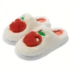 Slippers Women Cute Fruit Pattern Fuzzy Super Soft Closed Toe Platform House Shoes Winter Warm Plush Home
