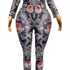 Scenkläder sexig gnistrande silverkristaller pärlor jumpsuit strass bodysuit rose blommönster rompers födelsedag kvällsklubb outfit