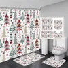 Rideau de douche arbre de noël, pin rouge vert, flocon de neige, rideaux de vacances d'hiver, ensembles de tapis, décor de salle de bain, 231225