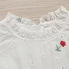 女の子のドレスガールズサマーファッションカジュアルドレスキッズティーンティーン短袖の花の刺繍コットンホワイト8〜16年の服のヴェスティド