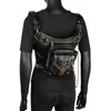 Waist Bags Black Bag For Women Small Phone Belt Steampunk Retro Motorcycle 3 Ways Gothic Style Shoulder Leather Pouch