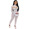 2024 Diseñador Sexy Mesh Jumpsuits Women Hollow Out Rompers Spring Clothing Sexy a través de Bodycon Jumpsuits Sheer One Piece Club Night Club Fiest Bulk